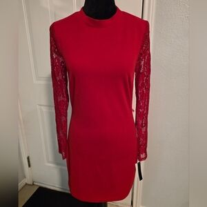 Xtraordinary Red Long Sleeve Lace Dress